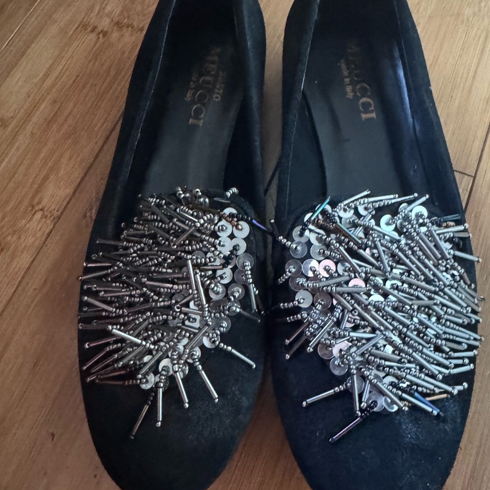 Sesto Meucci Black Loafers with Metallic Accents